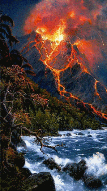 uitbarsting vulkaan en wild water animatie